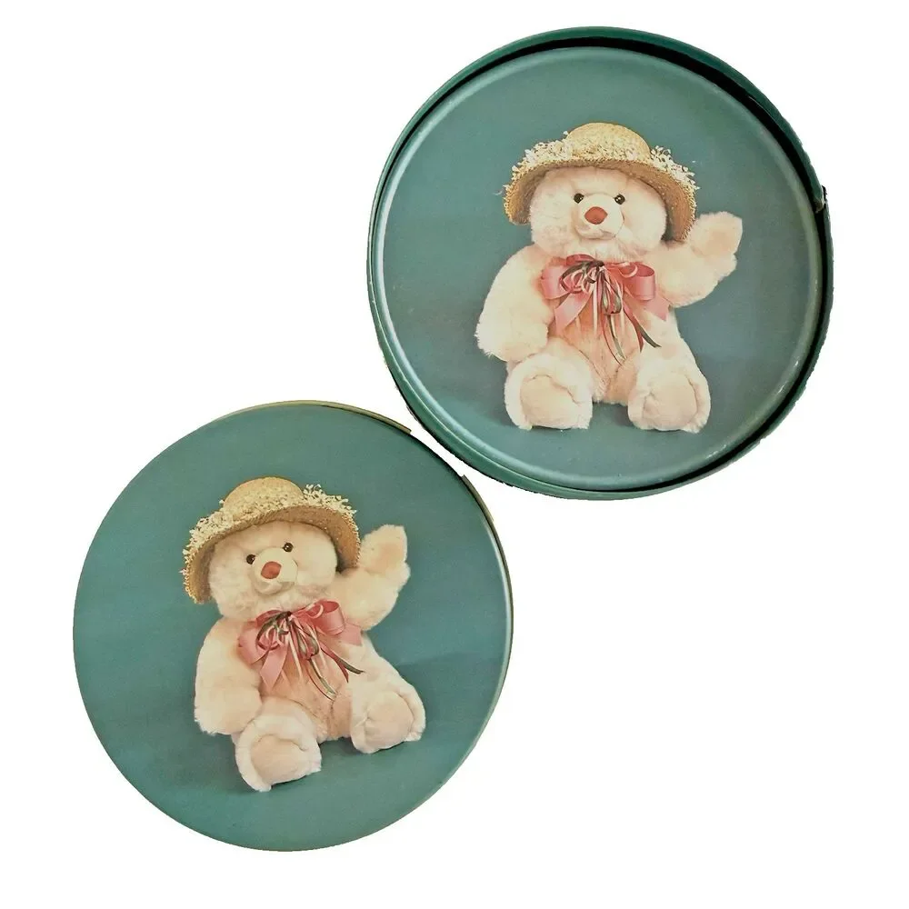 Vintage Teddy Bear Coaster Set Matching Collector Tin Set of 6 Cork Backs